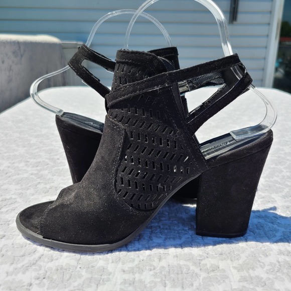American Eagle Weldon Caged Block Heel Sandal Shoes Black Suede Size 6.5 - Picture 8 of 12